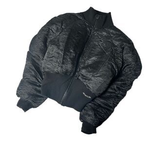 RARE 1980S MONCLER PLEATED BOMBER PUFFER COAT SZ 38 BLACK DOWN NYLON